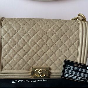 Chanel Beige Quilted Women's Boy Bag